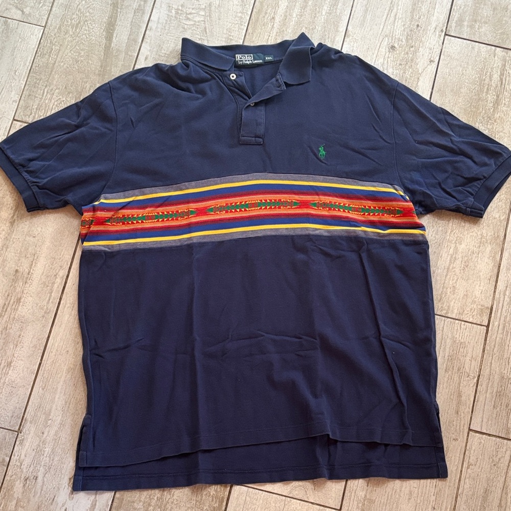 [Polo by Ralph Lauren] Navy Polo Tribal Chest Stripe - Size XXL